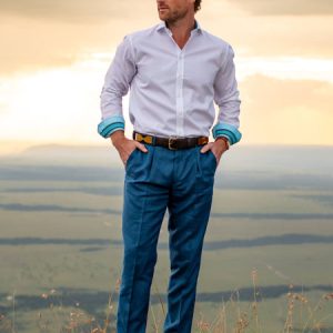 Royal Blue Suit Trousers - Linen, Wool & Silk