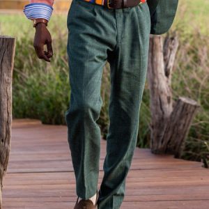 Forest Green Suit Trousers - Linen, Wool & Silk