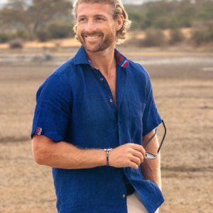Royal Blue Short-Sleeved Linen Shirt