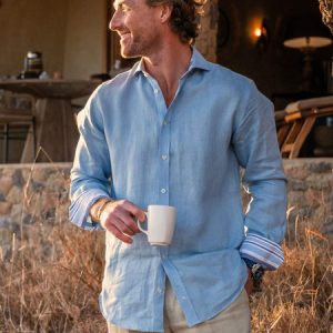 Ocean Blue Linen Shirt