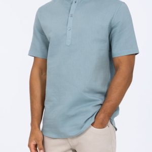2t Cruz Tall Short Sleeve Linen Blend Shirt (titanium blue)