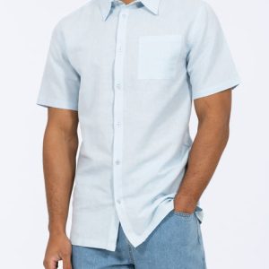 2t Tall Short Sleeve Linen Blend Shirt (pale blue)