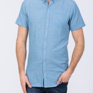 2t Tall Short Sleeve Linen Blend Shirt (mid blue)