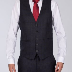 Skopes Slim Fit Tall Waistcoat (navy/rust check)