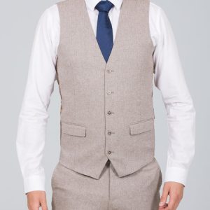 Skopes Jude Slim Fit Tall Waistcoat (stone herringbone)